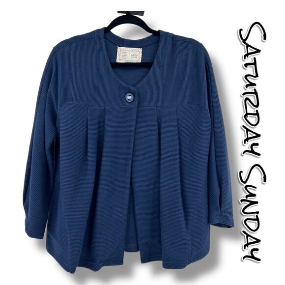 Saturday Sunday Anthropologie Finley Jacket Swing One Button Navy Blue Womens M - Picture 1 of 12